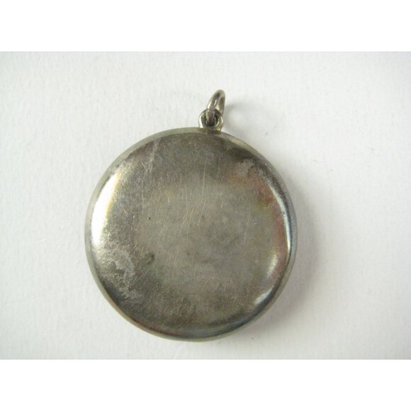 Continental Antique Enamel Sterling Silver Locket Pendant 1920s Guilloche 925 - Picture 3 of 8